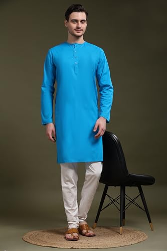 Image of SKAVIJ Men's Pure Cotton Solid Kurta Pajama Set Round Neck Casual Yoga Dress