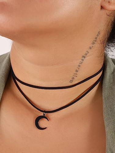Sacina Gothic Boho Layered Black Crescent Moon Choker, Moon Necklace for Women, Gothic Emo Grunge Necklace, Goth Jewelry, Christmas Jewelry Gift for Women2