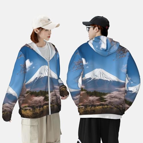 Sun Protection Hoodie for Men Women UPF 50+ Long Sleeve Rash Guard Jacket Mt. Fuji in Early Spring Lightweight Sun Shirt4