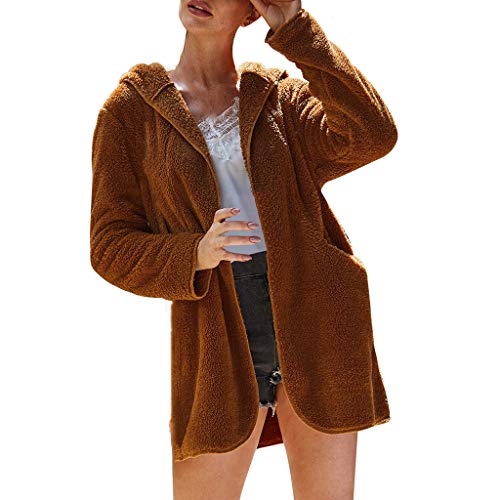 Warm Coat Tops Women,Amiley Women Winter Furry Hooded Jacket Faux Fur Cardigan Coat Outerwear Sweatshirt Sweater with Pockets (Small, Brown)