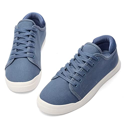Konhill Women's Low Top Sneakers Lace-Up Canvas Walking Shoes Classic Casual Flats Comfortable Skate Shoes Solid Camouflage, 8 Us Blue #TOP1
