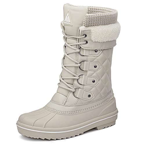 Mishansha Women's Waterproof Winter Snow Boots Cold Weather Insulated Rain Boots Faux Fur Lined Non Slip Duck Boots Work Walking Hiking Cream 11