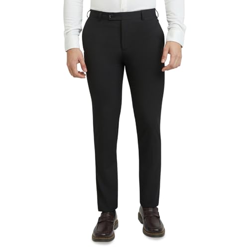 Image of Raymond Men Slim Fit Solid Pattern Poly Viscose Blend Flat Front Formal Trouser