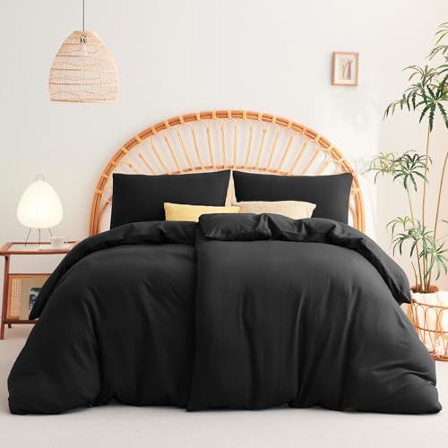 WAVVE Bettwäsche 135x200 4teilig Schwarz - 2 Bettbezüge 135 x 200 cm mit...