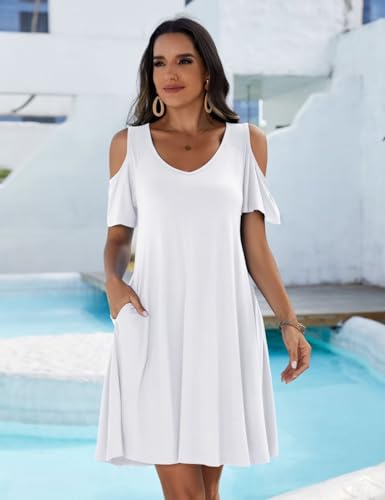 Image of JollieLovin Womens Plus Size Short Sleeve Cold Shoulder V Neck T-Shirt Dress with Pockets