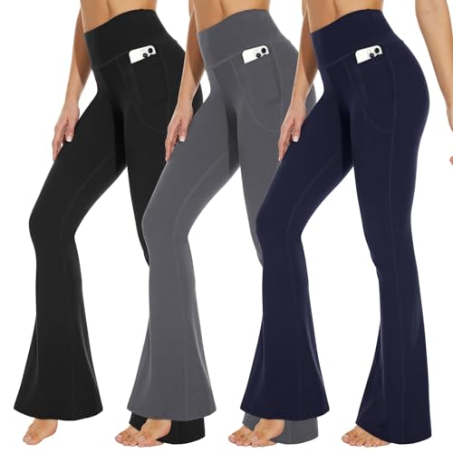 3 Packs Leggings with Pockets for Women, Soft High Waisted Tummy Control Workout Yoga Pants