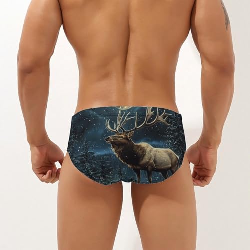 Deer in Winter Moon Printed Swim Briefs for Men Sexy Bikini Swimwear Elastic Beach Trunks Bathing Suit3