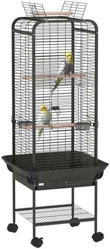 PawHut Jaula para P&aacute;jaros Jaula para Loros con Ruedas Perchas Com...