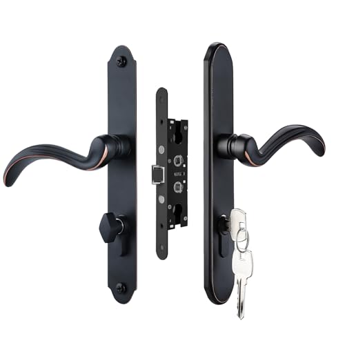 HauSun Storm Door Handle Set Replacement Kit with 2 Point Mortise Lock and Key Security Door Keyed Lever Handle Fits for Pella or Larson Storm Door (Oil Rubbed Bronze)