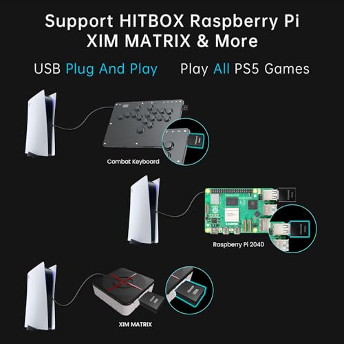 Besavior P5 Ogólny adapter kompatybilny z PS5/Slim/PRO obsługuje HITBOX, XIM Matrix, ReaSnow S1, Raspberry Pi | Adapter do gier Plug-and-Play 1000 Hz do gier na PS5 - czarny