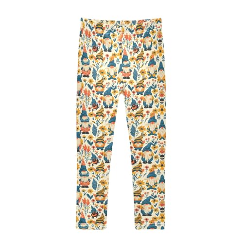 Garden Honeybee Gnomes Pattern Girls Leggings Kids Yoga Pants Athletic Tights Pants 4-10 Years