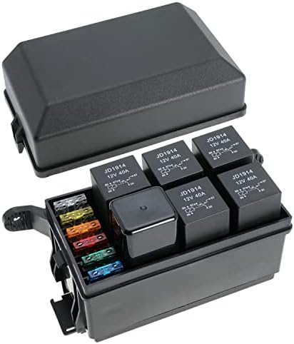 Waterproof 12V Fuse and Relay Box Kit with 6 Slots Relay Block and ATC/ATO Blade Fuse with Metallic Pins Spade Terminals Universal Fuse Block Relay Box for Car Truck Trailer Marine Boat ATV UTV