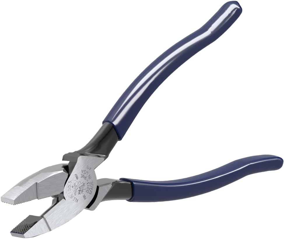 Klein Tools D213-9NE Pliers, Made in USA, 9-Inch Side Cutters, High Leverage Linesman Pliers Cut Copper, Aluminum and other Soft Metals