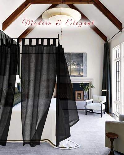 Cortinas de cama negras para marco de cama King matrimonial y cuatro pósteres 7
