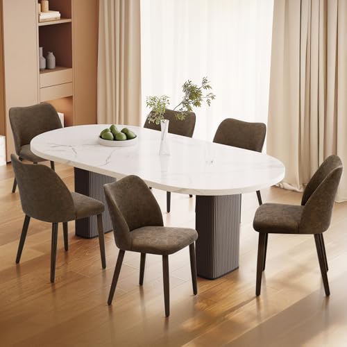 Image of Wooden Dining Chairs Set of 6, Upholstered Kitchen Dining Room Chair, Modern Fabric Farmhouse Dinner Chair for Restaurant & Cafe, Dark Brown