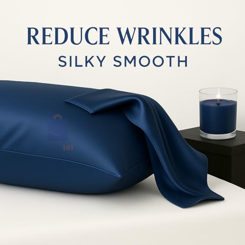 Image of Satin Pillow Covers for Hair and Skin Set of 2 with 5 Scrunchies I Satin Pillow case I Silk Pillow Cover I Silk Pillow case I Women Gift Items (Nevy Blue)