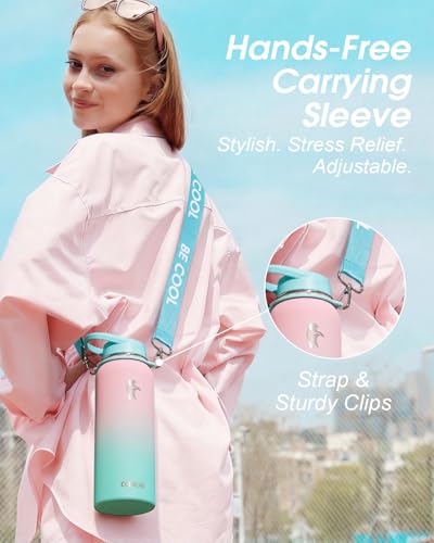 Image of Coolflask 40 oz Water Bottle Insulated Stainless Steel with Strap