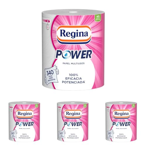 Regina Power Papel Multiusos | 1 Rollo Aún Más Largo | 340 Hojas de 2 Capas | Ideal para Limpiar Superficies Domésticas | Embalaje Reciclable | Papel 100% Certificado FSC