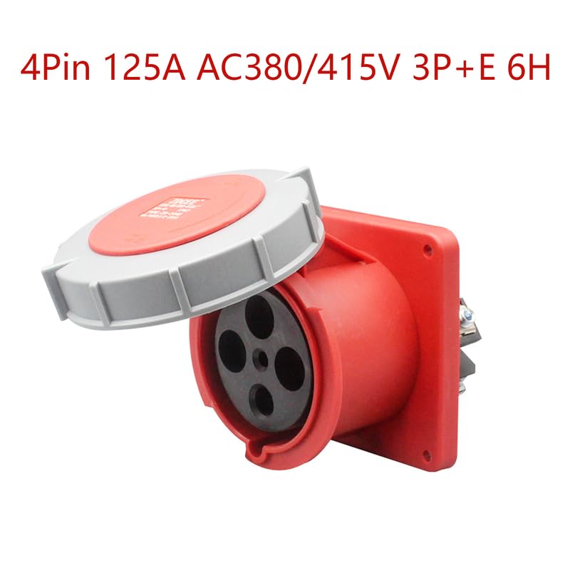 IEC 60309 Connecteur industriel étanche 4 broches 125 A 380 V-415 V 3P+E 6H IP67 Connexion d'alimentation femelle dissimulée pour l'aviation et l'industrie