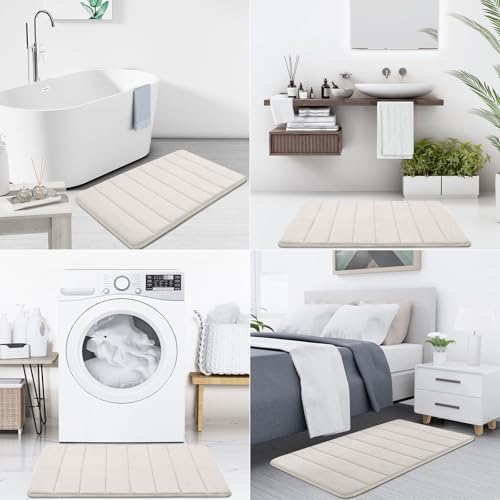 Buganda Memory Foam Bath Mat, 47" x 17", Ultra Soft and Non-Slip Bathroom Rugs, Water Absorbent and Machine Washable Bath Rug Runner for Bathroom, Shower, and Tub, Cream