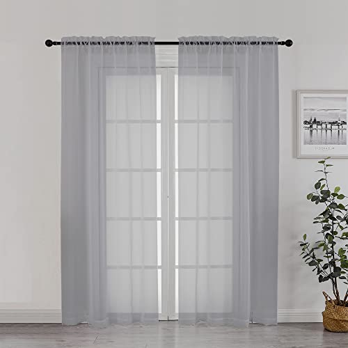 Image of Chyhomenyc Sheer Window Curtains 72 inch Length 2 PCS- Rod Pocket Living Room Curtain Panels Voile Textured Soft and Lightweight Window Treatments for Bedroom Decor, 42W x 72L Inches, Charcoal Grey