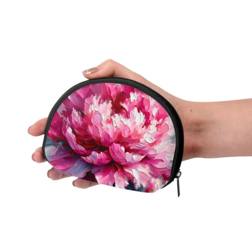 Portable Coin Purse Peony-Flower-Painting Mini Zippered Money Pouch Card Holder3