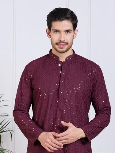 Image of Rajubhai Hargovindas Men Pure Cotton Chikankari Embroidered Straight Kurta