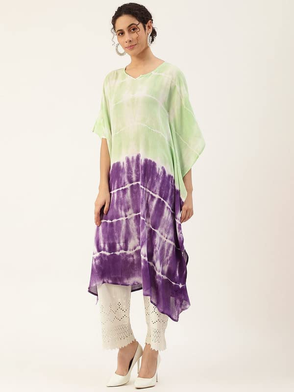 Image of Maaesa Women Handcrafted Tie & Dye Rayon Crepe Kaftan Kurta | Casual Wear | Flowy Kaftan Style | Lightweight & Breathable Fabric