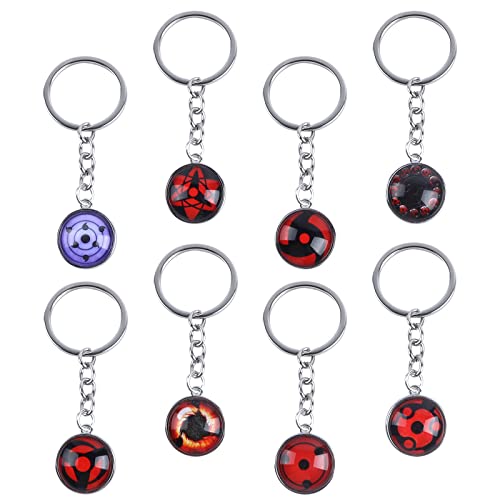 Forninc 8 Stück Anime Schlüsselanhänger, Sharingan Schlüsselanhänger, Sharingan Anhänger, Anime Anhänger, Anime Keychain Set, Anhänger Schlüsselring für Schultasche Federmäppchen Schlüssel Cover