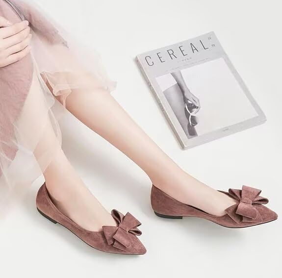 Image of SAILING LU Womens Bowknot Ballet Flats Pointy Toe Suede