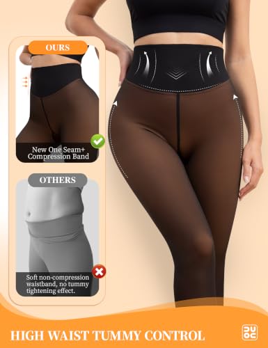 Image of Vosda Women's Fleece-Lined Tights Warm Fake Sheer-Look Pantyhose Leggings