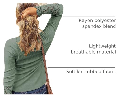 Image of Kancystore Women's Long Sleeve Tops Lace V Neck Button Down Henley Shirts