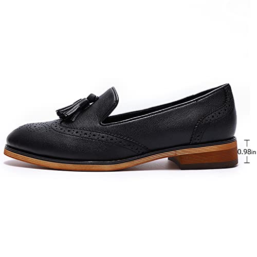 Image of Mona flying Women's Leather Tassel Loafers Slip on Brogue Flat Office Shoes