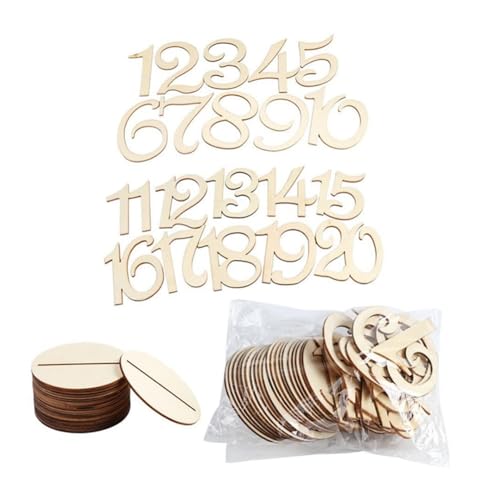 Reapyyt 20 piezas 1-20 placas de mesa de madera con base placa para decoración digital para fiesta de cumpleaños de cumpleaños decoración regalo color madera madera