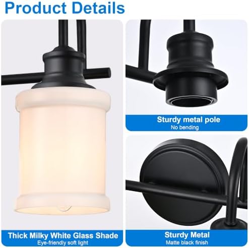 MELUCEE 5-Light Black Vanity Lights for Bathroom with Milky White Glass - 3