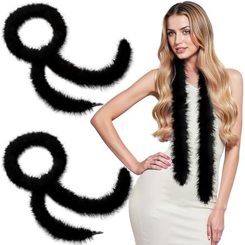 2pcs Blcak Marabou Feather Boa-18g 2 Yards Feather Boas for DIY Party Bulk Craft Halloween，Wedding，Homecoming Mum Supplies ，Homecoming Mum Supplies ，Christmas Decorations Cover