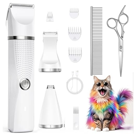 Bautrium Cat Grooming Clippers Kit with Paw Trimmer, 3 in 1 Electric Pet Hair Trimmer Supplies for Thick Matted Hair, Heavy Coat Butt Shaver Cat Razor Fur Trimmer for Dogs at Home (White)