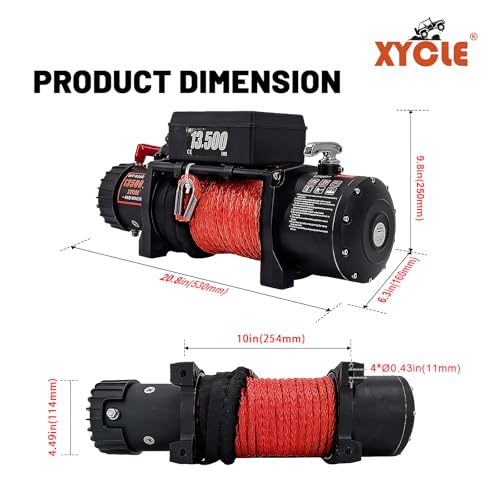 Winch 13500 lbs 12V Waterproof Electric Winch Synthetic Rope Electric Winch Towing Winch Boat Trailer Winch SUV 4-Wheel Drive Off-Road Vehicle with Remote Control 3/8 Synthetic Rope (Dark Red)