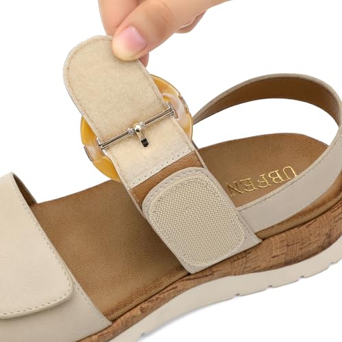 Image of UBFEN Womens Low Wedge Walking Sandals with Arch Support | Open Toe Sandals Adjustable Instep and Ankle Straps for Summer Everyday Outfits, Travel,vacation