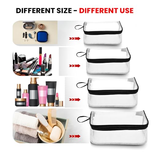 Image of Storite Set of 4 Transparent Cosmetic & Toiletry Travel Organizer Set | Clear PVC Design For Quick Visibility And Easy Access To Cosmetics Toiletries Shaving Kits Makeup And Accessories
