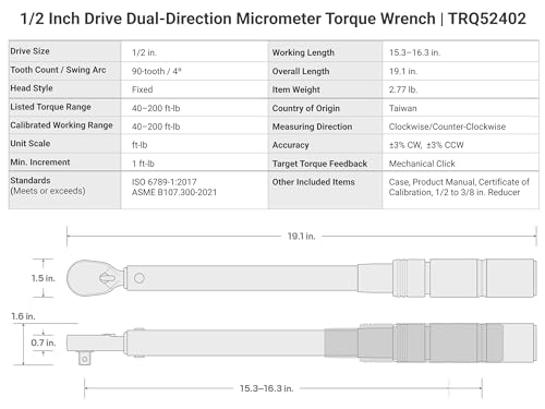 Image of TEKTON 1 /2 Inch Drive Micrometer Torque Wrench | TRQ52402