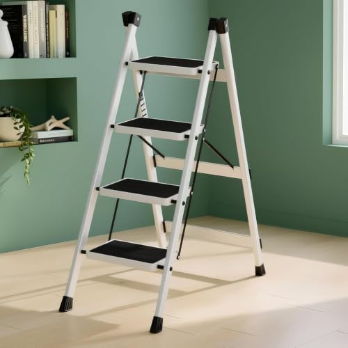 Image of Plantex Ladder for Home /4 Step Ladder with Minor Surface Marks from Transit, Fully Quality Checked /Anti-Skid Step Ladder /Assured by Plantex - (White & Black)