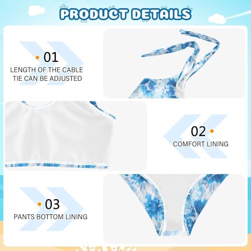 Blue Tie Dye Girls Two Piece Tankini Swimsuits Summer Bathing Suit Beach Swimwear Set3