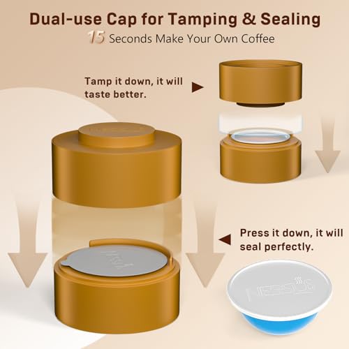 Image of Nessus Reusable Vertuo Capsule Kit, [ALSeal EZ FIT] for Refillable Pods with 100 Pcs Aluminum Foil Seal Lids, Holder, Brush, for Refilling Vertuo Pods Reusable Vertuoline Pod(Orange)