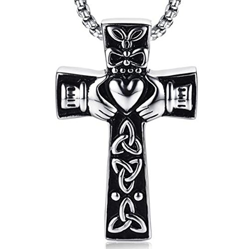 Jude Jewelers Retro Vintage Stainless Steel Celtic Knot Claddagh Jesus Cross Heart Pendant Necklace