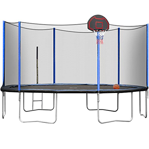 1000 LBS 14FT Tranpo1ines with Enclosure, Basketball Hoop, Ladder, Waterproof Jumping Mat and Spring Cover Padding, Outdoor TrampolimÃ© for Adults Kids Recreational Tranpo1ines