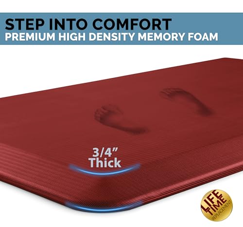 ComfiLife Anti Fatigue Floor Mat – 3/4 Inch Thick Kitchen Mats for Floor, Standing Desk Mat, Kitchen Rug – Comfort at Home, Office – Durable – Stain Resistant – Non-Slip Bottom (20" x 39", Red)