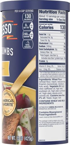 Image of Progresso Plain Bread Crumbs, Cooking Ingredient, Canister, 15 oz | Medium ground texture, Tasty as breading for fried cheese & casseroles and toasted skillet topping for ice cream