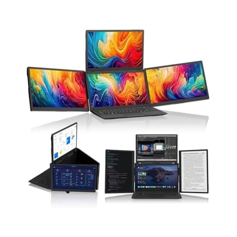 JIMTAB Portable Monitor 13.3 Triple Screen Extender with Build-in Stand, 1920 * 1200 IPS 16:10 Monitors, Built-in Monitor Holder RJ45/ USB 3.0/Type-C Plug and Play Display for Laptop 13-16 Inch Cover