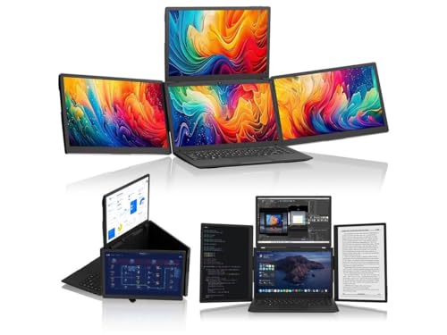 Image of JIMTAB Portable Monitor 13.3 Triple Screen Extender with Build-in Stand, 1920 * 1200 IPS 16:10 Monitors, Built-in Monitor Holder RJ45 / USB 3.0 /Type-C Plug and Play Display for Laptop 13-16 Inch